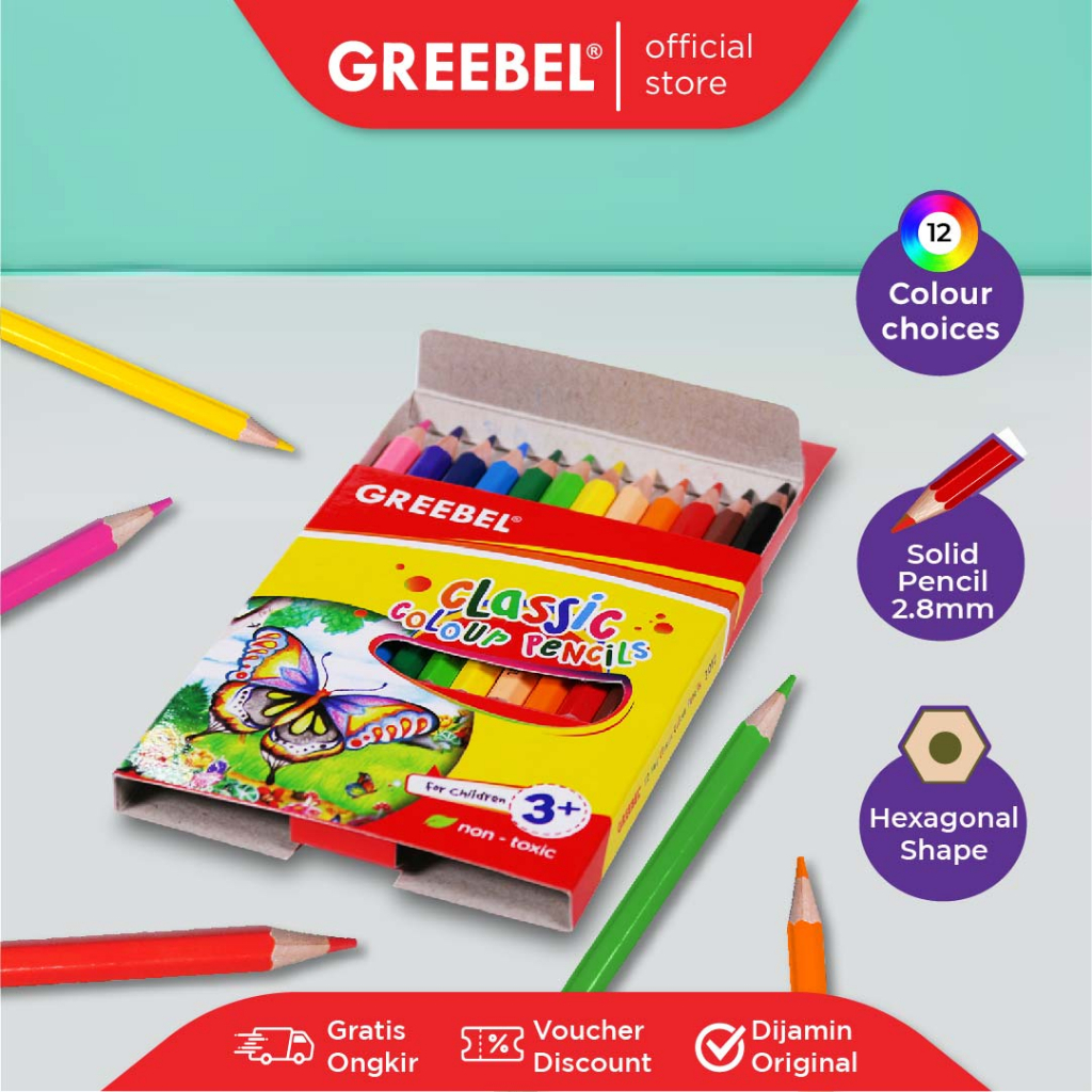 

PENSIL WARNA GREEBEL 12 PENDEK