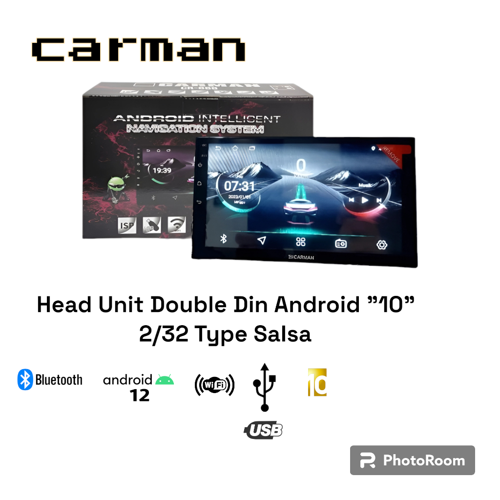 Head Unit Double Din Android Carman 10 Inch 2/32 Tipe Salsa Bluetooth