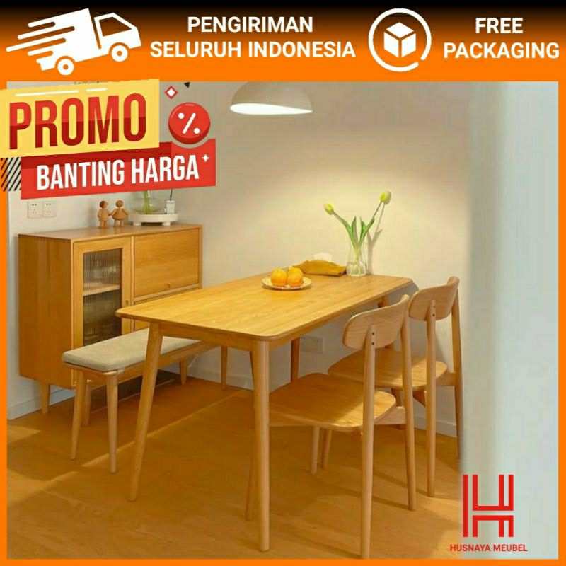 SET MEJA MAKAN MINIMALIS BENCH DAN DUA KURSI / MEJA MAKAN BANGKU PANJANG + 2 KURSI / MEJA MAKAN JATI