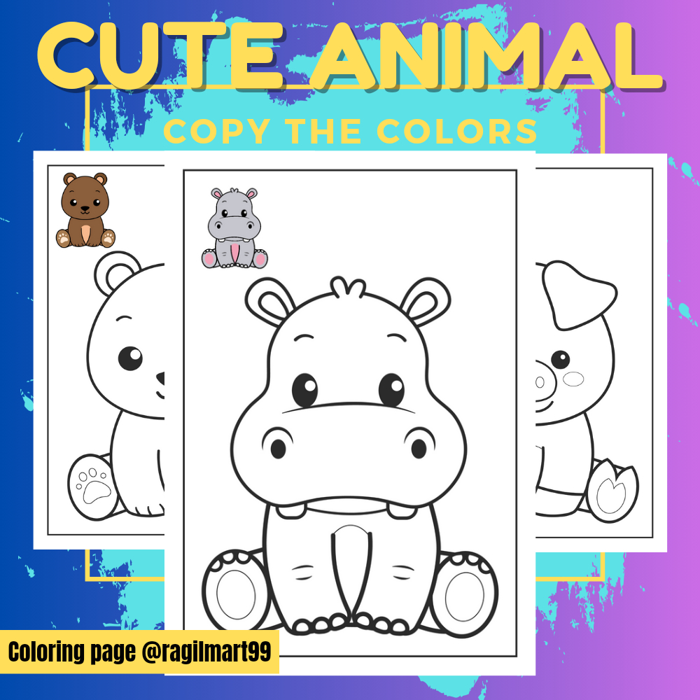 

DIY Coloring Page / Lembar Mewarnai Sketsa HEWAN LUCU ADA PENERAPAN WARNA A4 80 DAN 150 Gsm