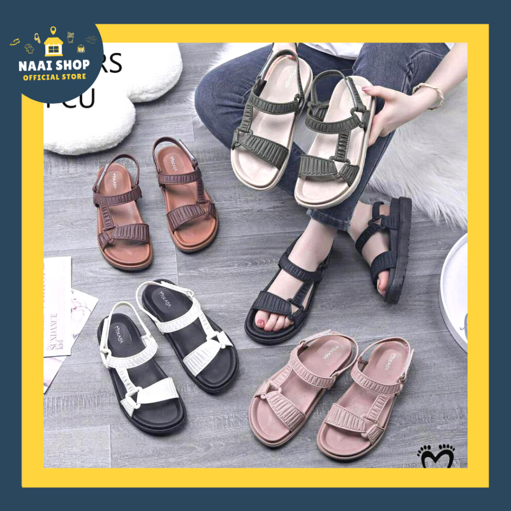 Sandal Gladiator Wanita size 37-41 Sendal Tali Karet Cewek Murah Model Kerut Segitiga Velcro Platfor