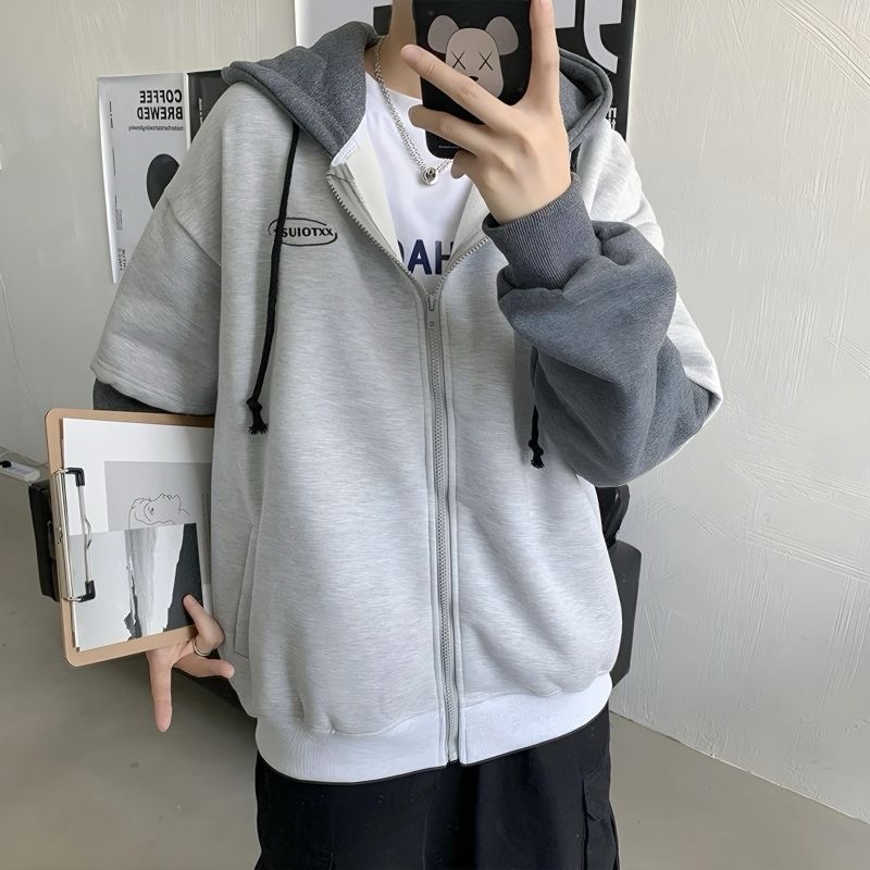 Zip Hoodie Mix Two Tone BIG SIZE (S - 6XL) SIMPLE LOGO Simpel Fake Double Layer Jaket Resleting M L 