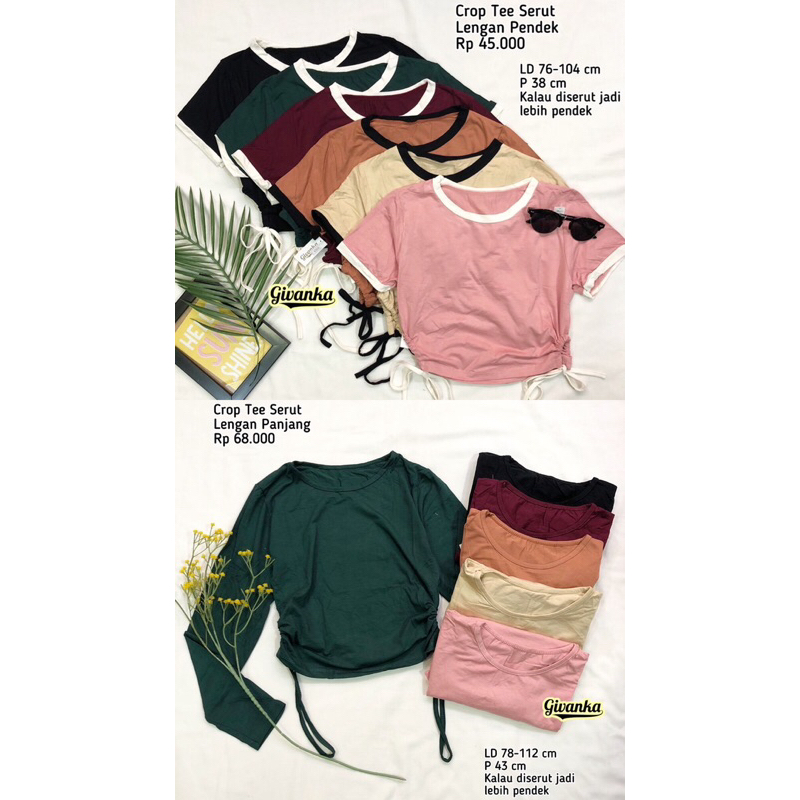 CROP TEE WANITA // CROP TEE LENGAN PANJANG SERUT // CROP TEE LENGAN PENDEK SERUT // ATASAN CROP WANI