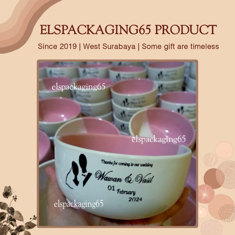 Mangkok Twotone Sablon - Souvenir Mangkok Keramik