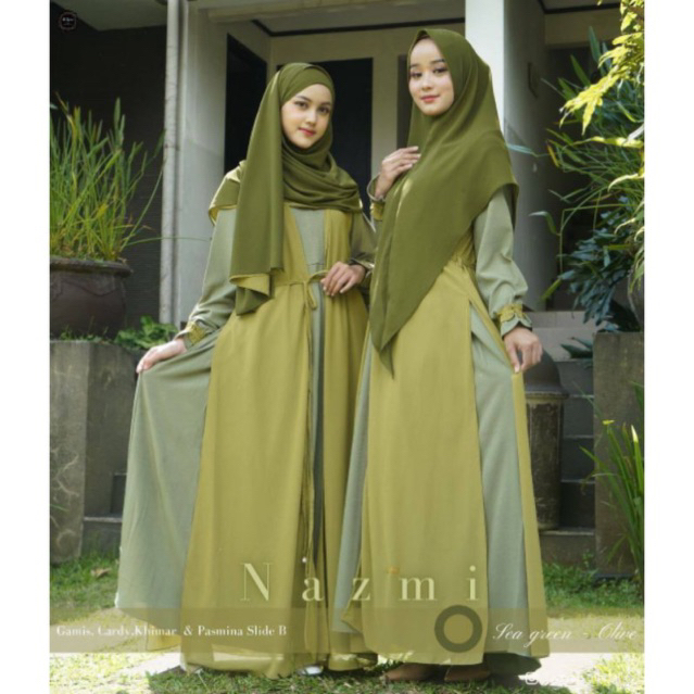 READY STOCK NAZMI BY SV SYARI SET PASHMINA Tea Green - Olive
