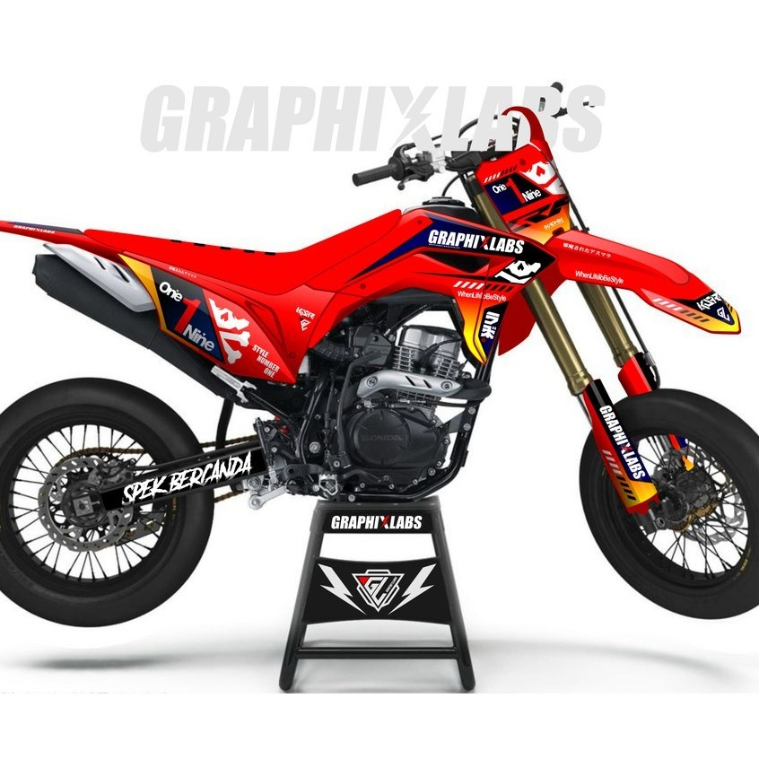 Decal CRF 150L Full Body. Decal CRF Merah Hitam. Custom Desain, Bebas Ganti Warna Nama Nomor Sponsor