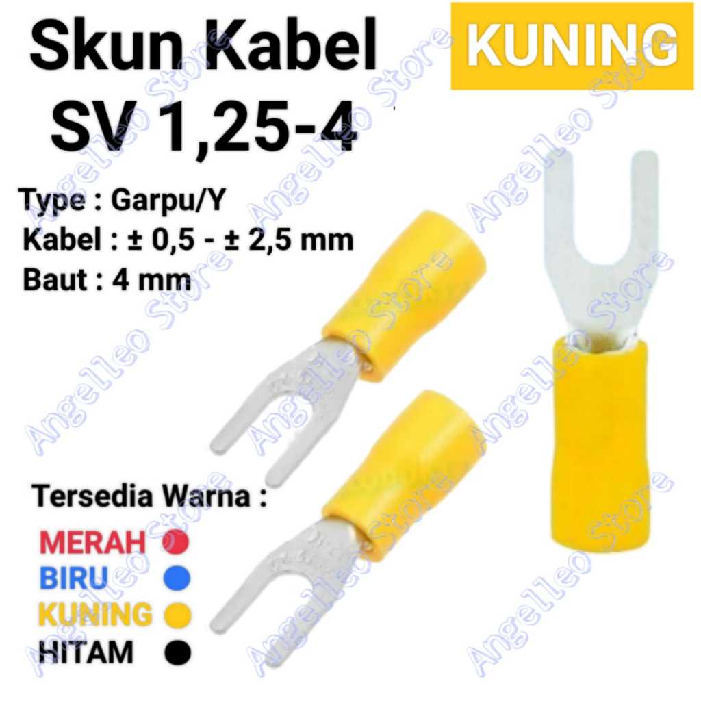 Skun Kabel Garpu~Skun Y~Skun Kabel Y~SV1,25-4~Baut 4 mm~Warna KUNING~Satuan
