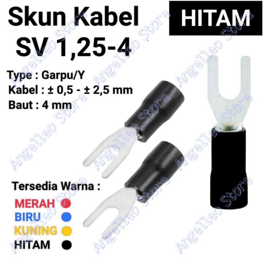 Skun Kabel Garpu~Skun Y~Skun Kabel Y~SV1,25-4~Baut 4 mm~Warna HITAM~Satuan