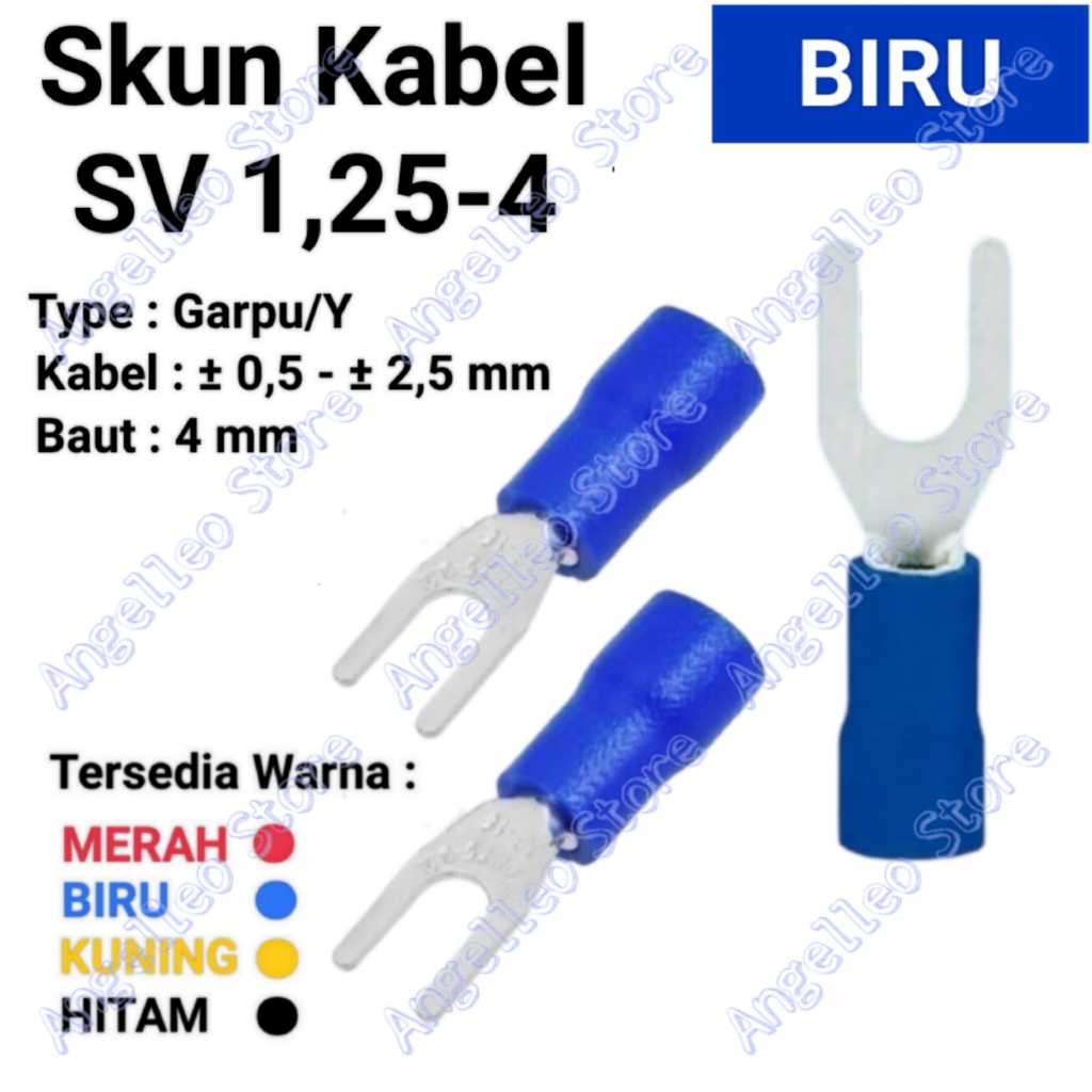 Skun Kabel Garpu~Skun Y~Skun Kabel Y~SV1,25-4~Baut 4 mm~ Warna BIRU~Satuan
