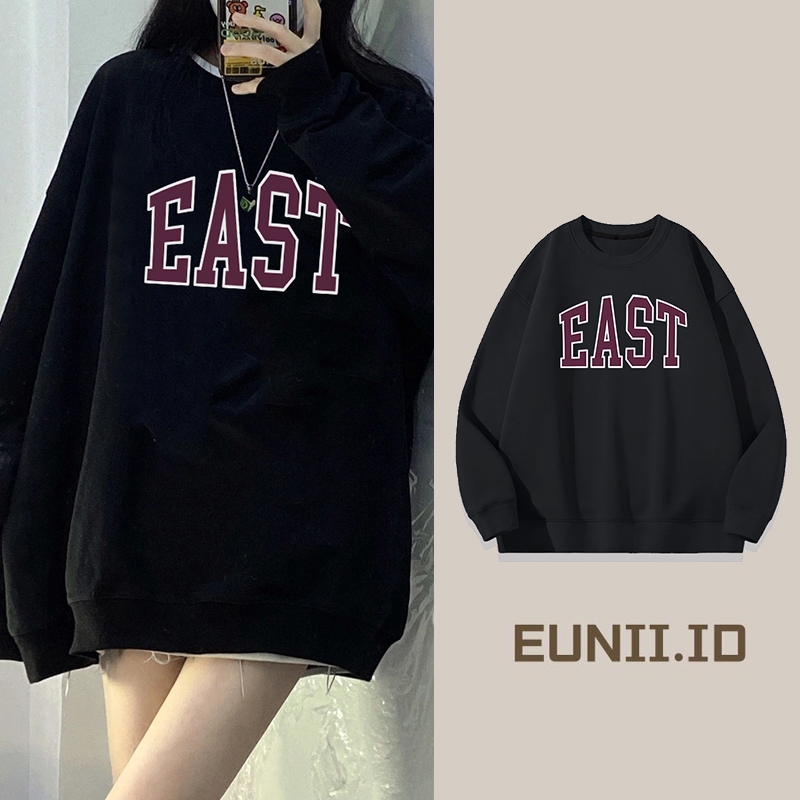 Korean style baju sweter oversize Corak huruf Printing Baju atasan wanita Pria Hitam sweter oversize