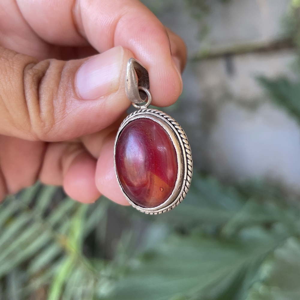 Liontin Kalung Pendant Perak Silver Bali Asli 925 Tali air Batu Natural Akik Agate Pria Wanita Custo