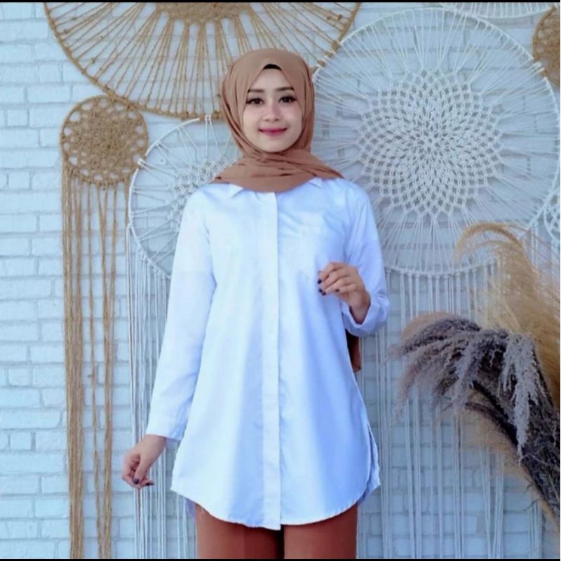 Baju Wanita Tunik Putih / Atasan Wanita Tunik Baju Kerja Putih