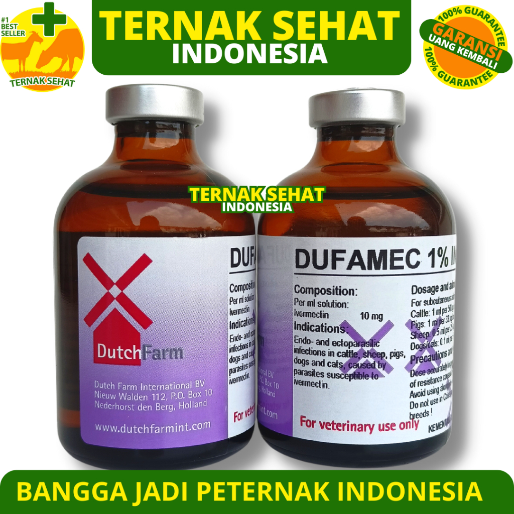 DUFAMEC 1% INJ 50 ML - Obat Cacing Kutu gudig Scabies Ampuh Sapi Kambing Babi Domba Like Intermectin
