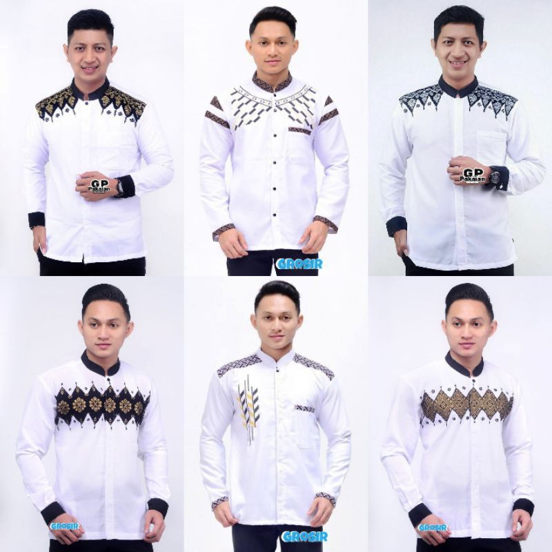 Koko putih Koko Batik Fashion Muslim Kombinasi C07 Al Haramain Hijau M/L/XL Dewasa