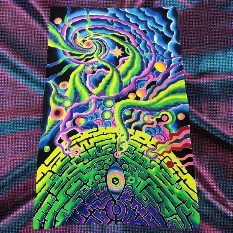 Kain Mandala Psychedelic Tapestry Aesthetic Trippy Glow In The Dark UV