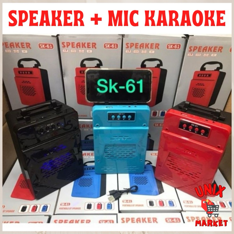 Speaker Bluetooth SK 61 + MIC Music Box BASS support TF Card USB AUX SK-61 SK61 PORTABLE SPEAKER MUS