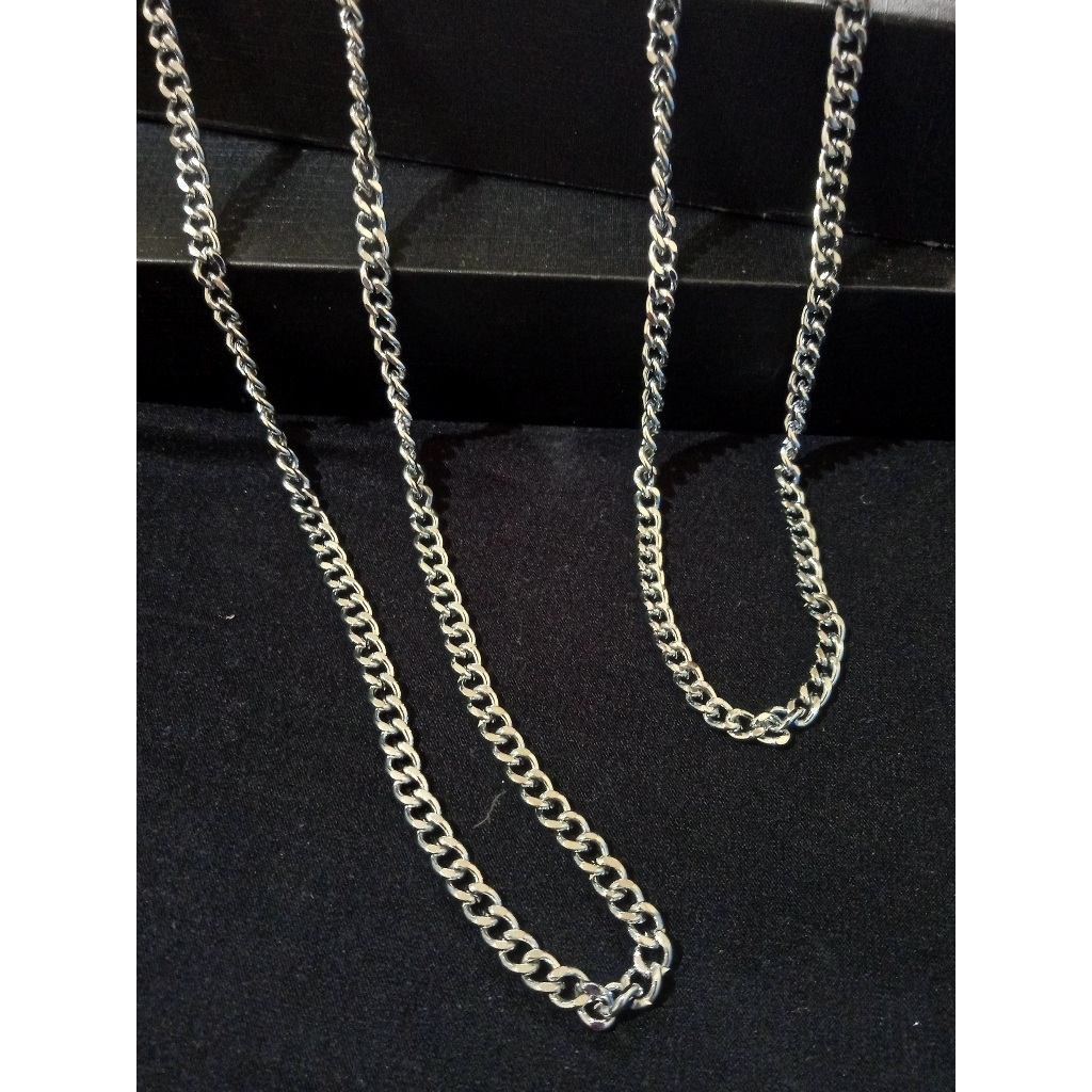 Rantai Kalung Bulat Rantai Besi Putih Titanium Asli Wanita Pria Rantai Besar Anti Karat Stainless St