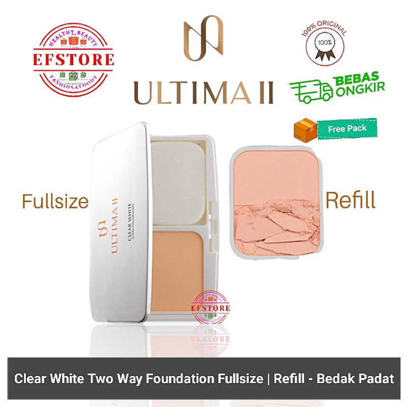 ULTIMA II Clear White 2 Way Foundation Fullsize | Refill - Bedak Padat 100% ORIGINAL
