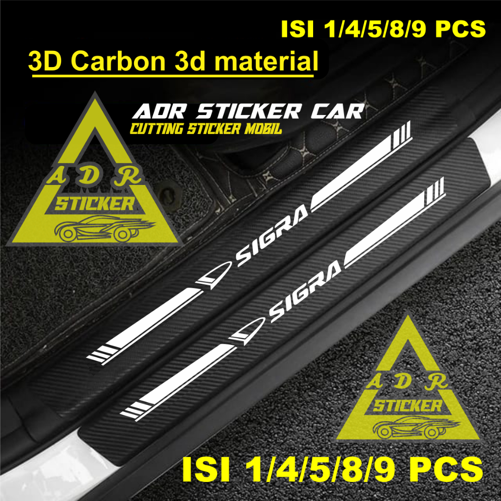 9PCS Sticker Sill Plate carbon 3D mobil daihatsu sigra sticker carbon 3D pelindung pijakan kaki mobi