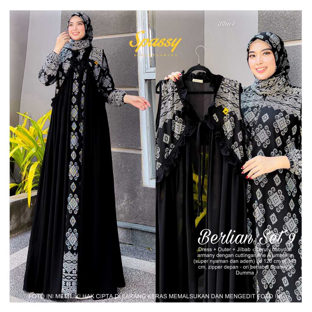 Berlian Set Ori by Spassy x Dumma / Gamis Maxi Dress Setelan Jilbab + Outer / Bahan Ceruty Babydoll 