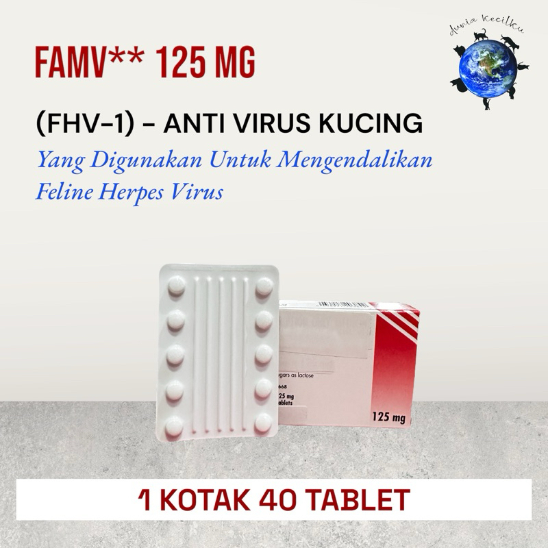 Famfir Feline Herpes Virus (FHV-1) - Tablet Obat Herpes / Anti Virus Kucing 125 Mg (1 KOTAK 40 TABLE