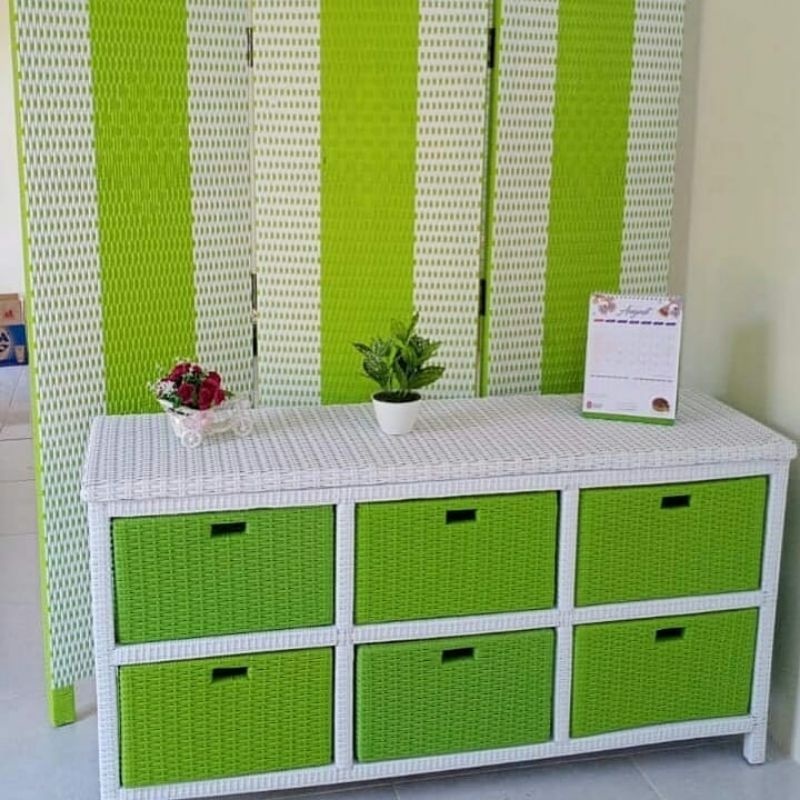 (Ready Stok) Lemari Laci Rotan Sintetis Rak Laci Rotan Sintetis Meja Laci Bufet Laci 6 Rotan Sinteti