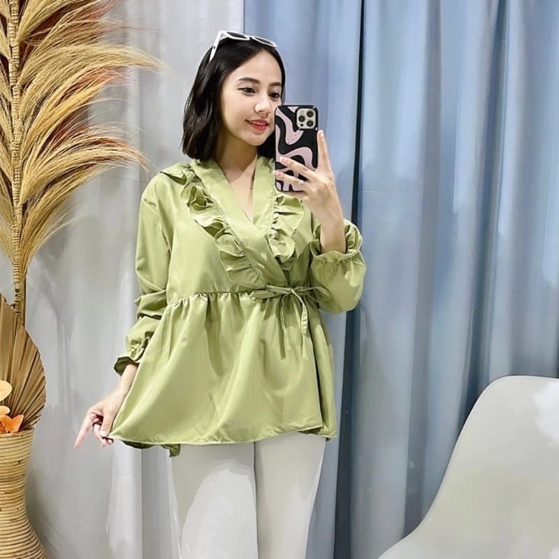 Zelda Blouse Katun Twiscone  fashion Wanita Muslim   Warna Sage Green