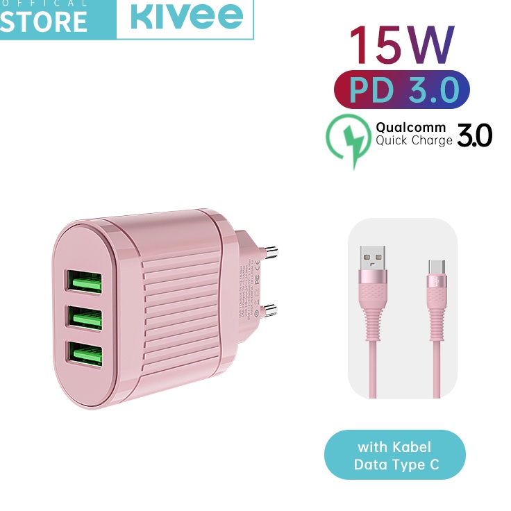 Ip KIVEE Kepala Charger USB3 Macaron Charger fast charging for iphone oppo xiaomi Samsung