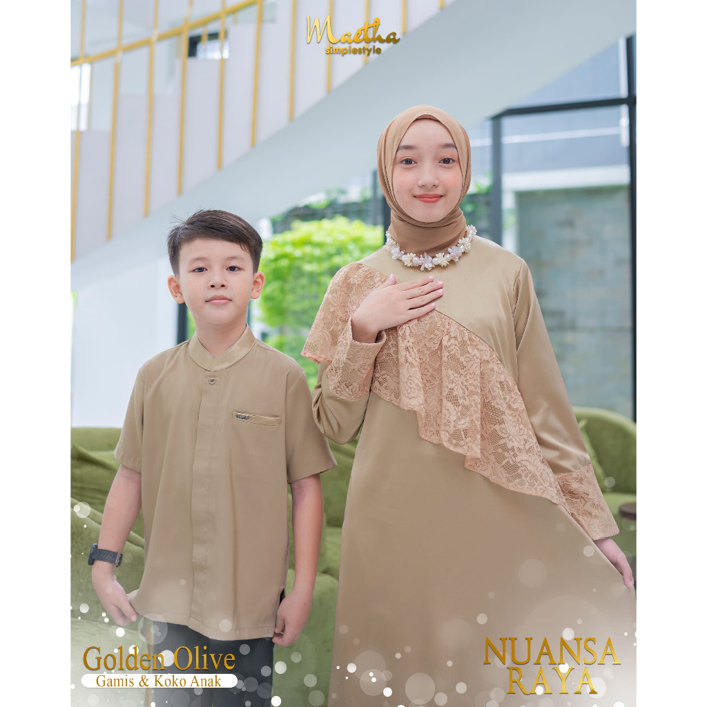 Maetha - Sarimbit Keluarga Lebaran / Gamis Koko Couple / Nuansa Raya Series Golden Olive-5