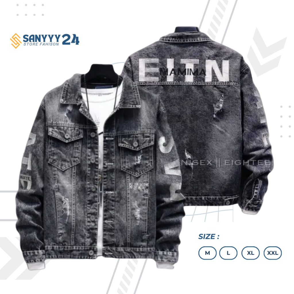 Jaket Jeans Denim Motif Bordir Jacket Atasan Pria Emblem Jins Cowok
