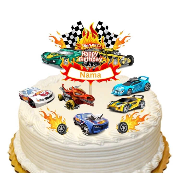 Topper cake Hotwheels  , mobil , hiasan kue happy birthday
