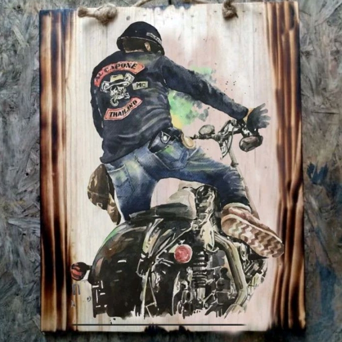 HARLEY DAVIDSON HIASAN DINDING CAFE LUKISAN KAYU UNIO