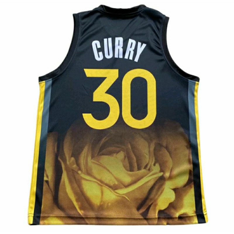 Jersey Basket Stephen Curry GSW  #30 Rose City Kuning Hitam Kaos Atasan Tshirt Kostum