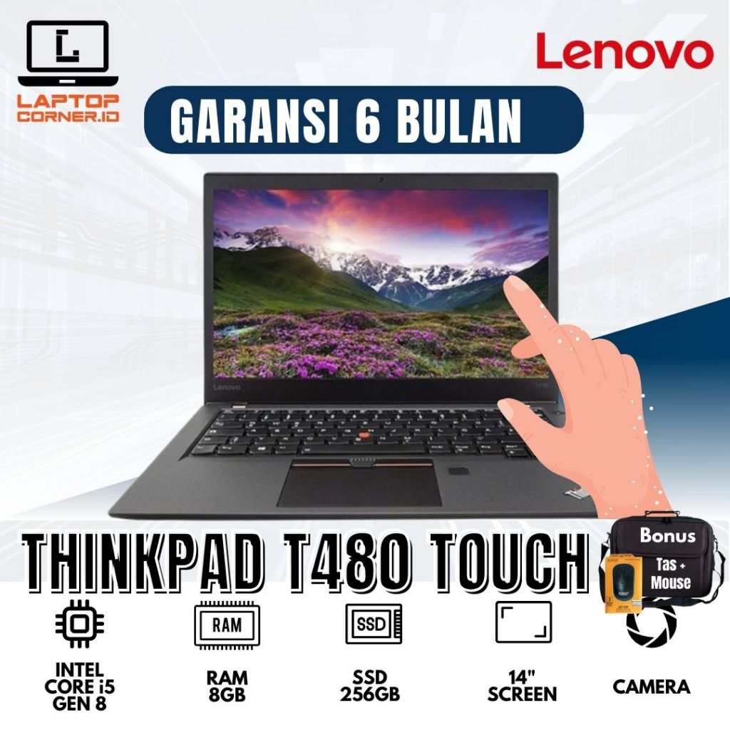 Laptop Lenovo T480 Touch Core i5 Gen 8 RAM 8 SSD 256 Bergaransi
