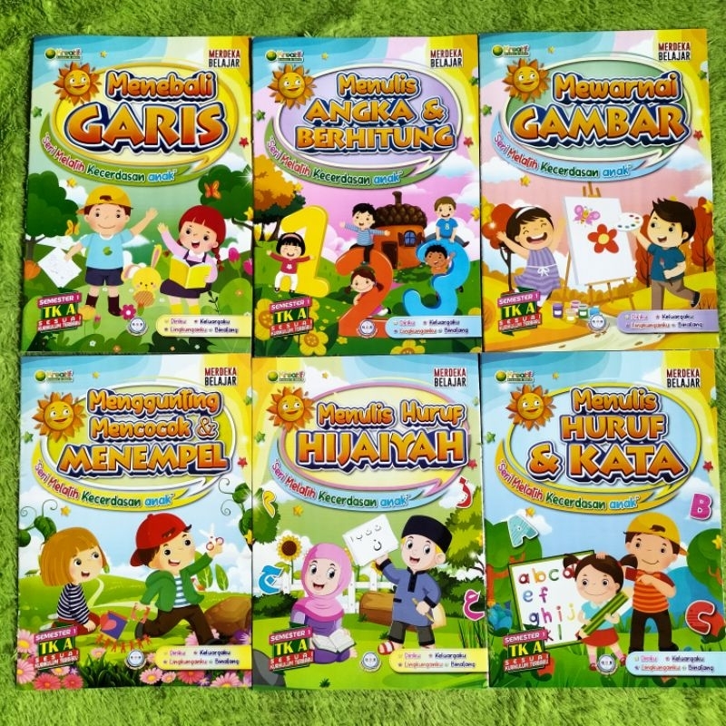 BUKU PAKET TK DAN PAUD ISI 6 BUKU SEMESTER 1 TK A MENULIS HURUF KATA MENEBALI GARIS ANGKA BERHITUNG 