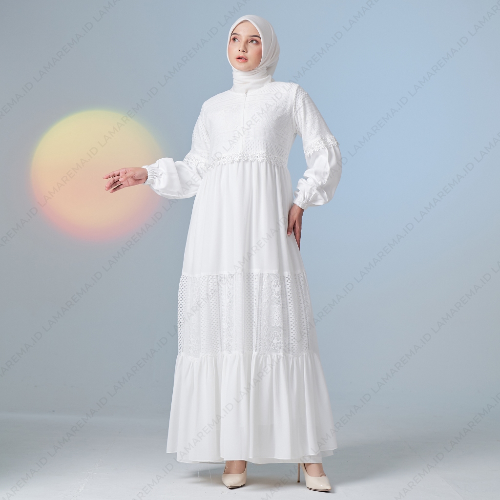 NEW Baju Gamis Putih Wanita Simple Elegan Dan Mewah Gamis Putih Brukat Pesta Kondangan Modern
