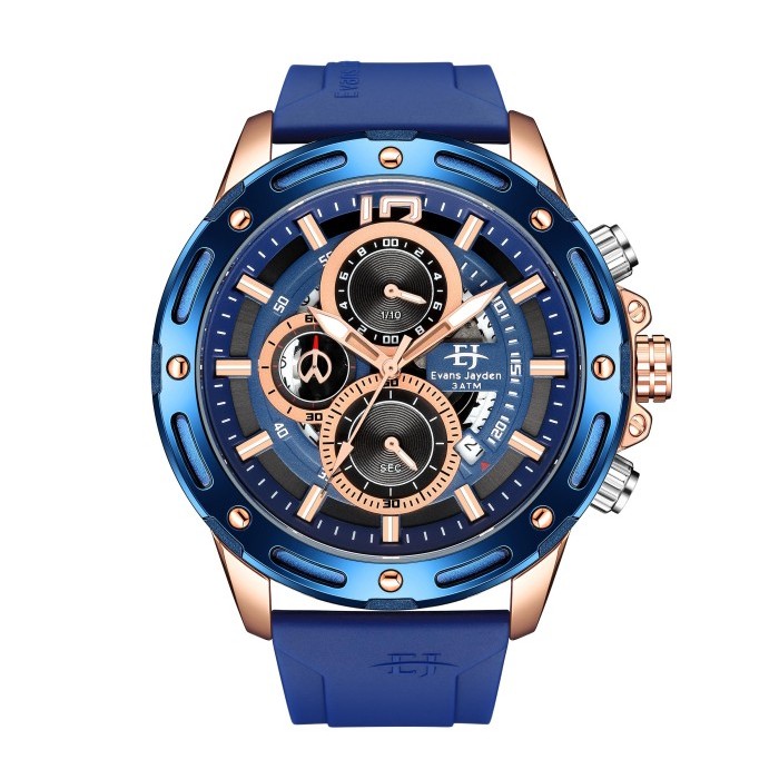 Terlaris Evans Jayden Jam Tangan Pria 9494 Rubber Kaca Sapphire - Biru Rosegold