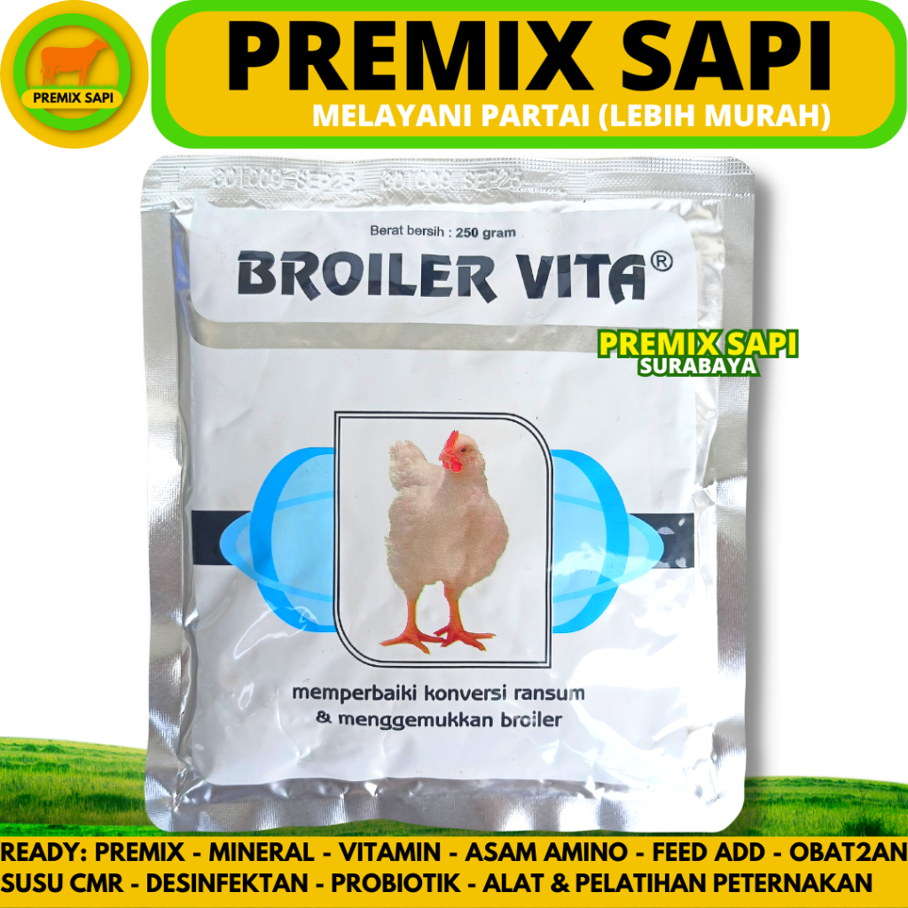 BROILER VITA 250 GRAM MEDION - Vitamin Ayam Broiler Pedaging - Vitamin Penggemuk Ayam & Pertumbuhan 