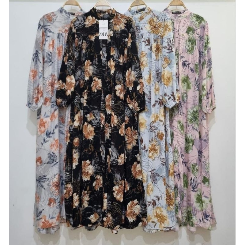 Dress / Gamis Zara Motif Bunga Hitam