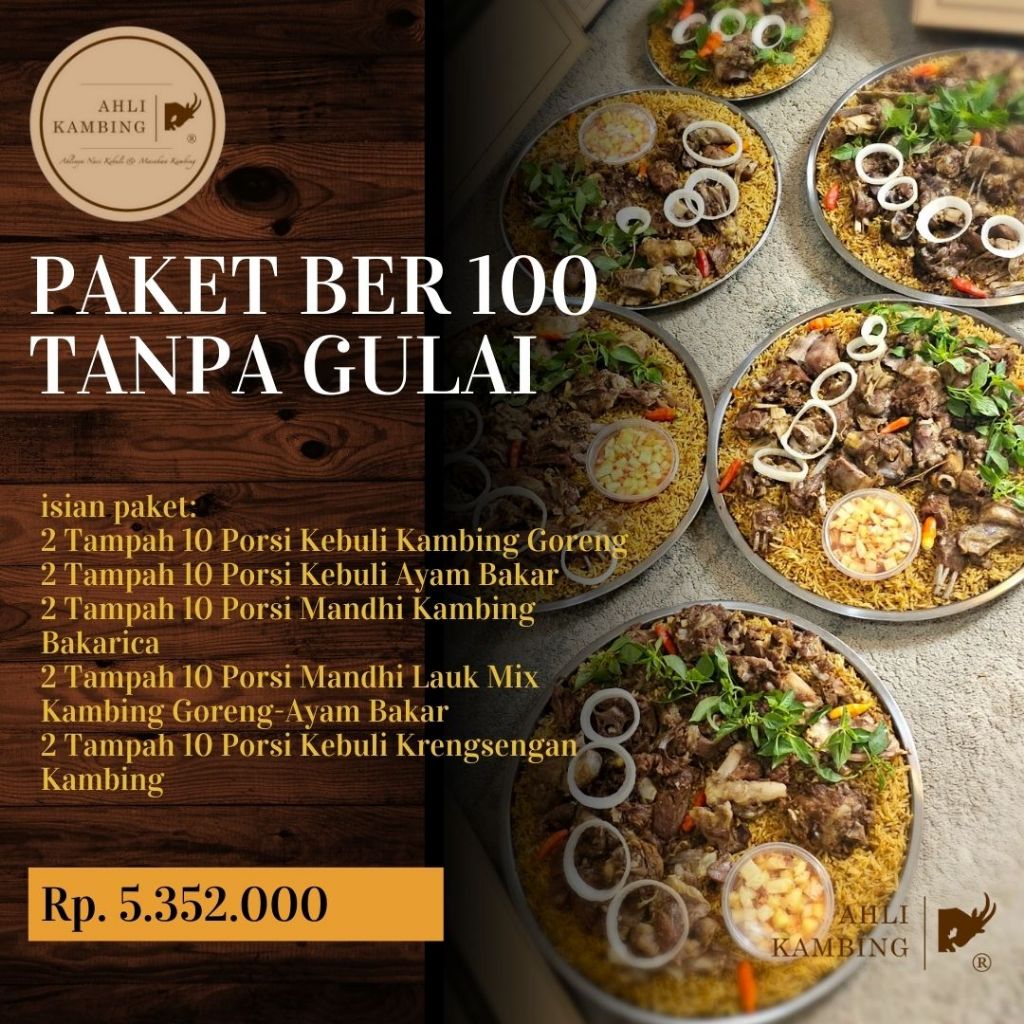 

Paket Sajian Acara Tampah 100 porsi - Ahli Kambing