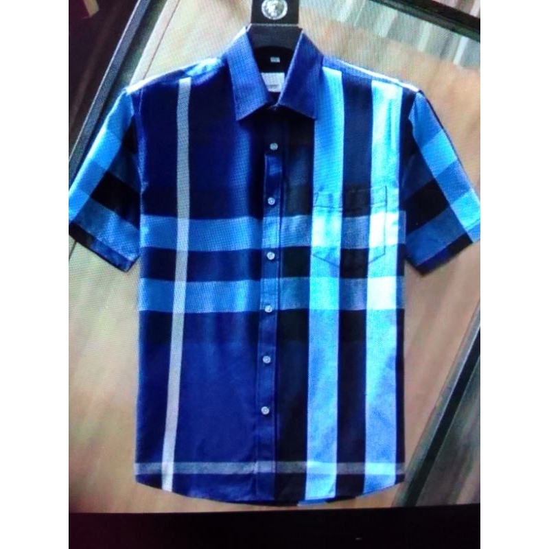 kemeja pria motif kotak biru putih