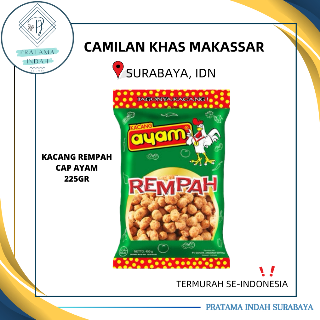 

KACANG AYAM REMPAH 225 GRAM OLEH-OLEH KHAS MAKASSAR HARGA TERMURAH MENERIMA ECERAN & GROSIRAN