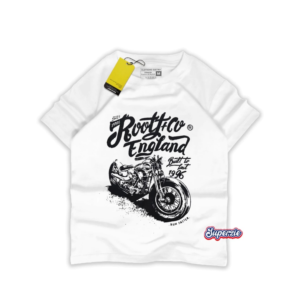 baju kaos anak laki-laki motif kendaraan motor roothcyle england putih termurah langsung dari konvek