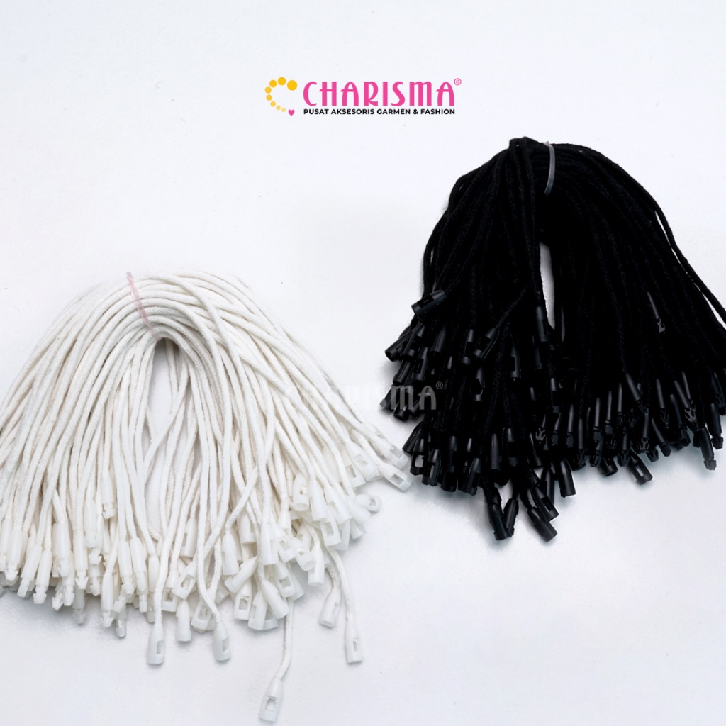

CHARISMA TALI HANGTAG 006 - TALI HANGTAG TALI HITAM & PUTIH PREMIUM HANG TAG / ISI 1000 PCS