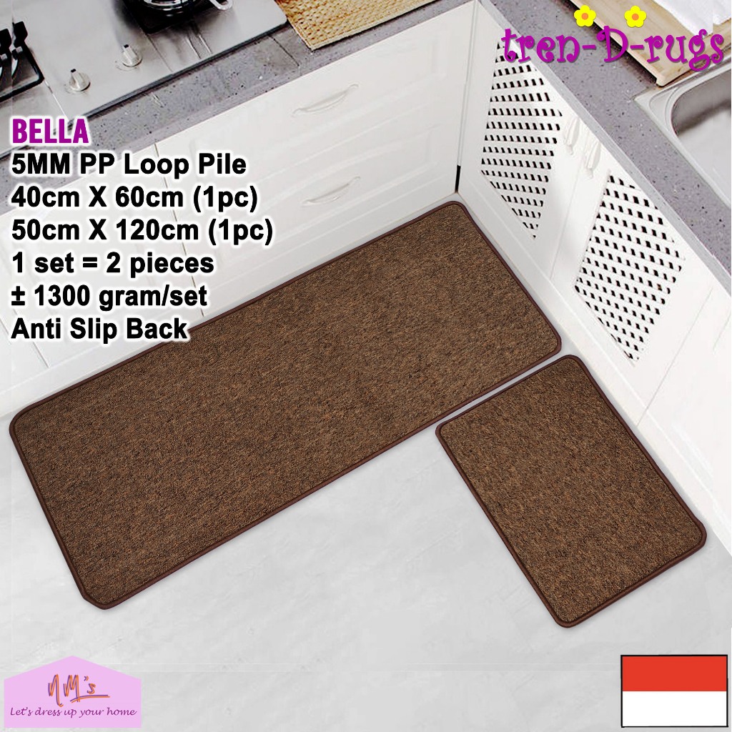 Tren-D-rugs Keset Kaki polos lantai dapur panjang lorong runner kitchen mat anti slip 1 set isi 2pcs