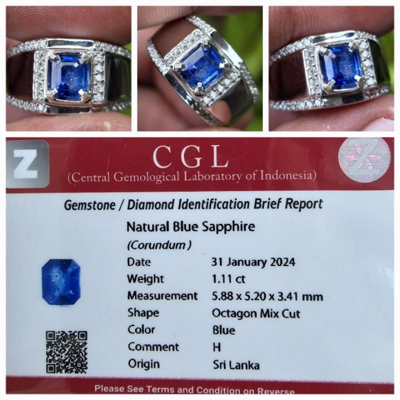 Natural Blue Sapphire Ceylon Srilanka Memo CGL 1.11 crt