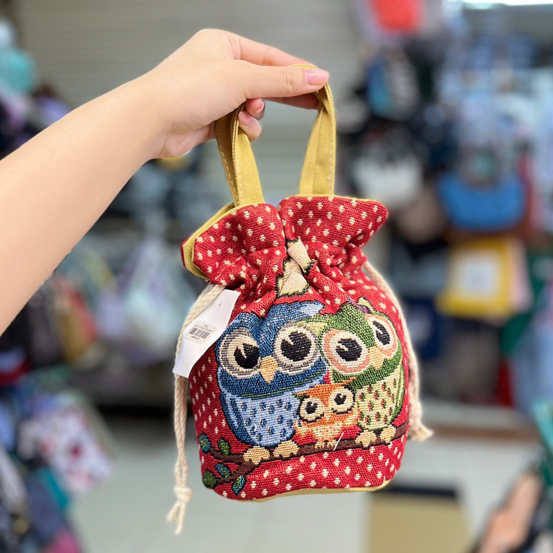 Tas Kanvas Serut Bordir Depan Belakang 1286 TasKanvas Serut Wanita Handbag Bucket Bag Motif Thailand