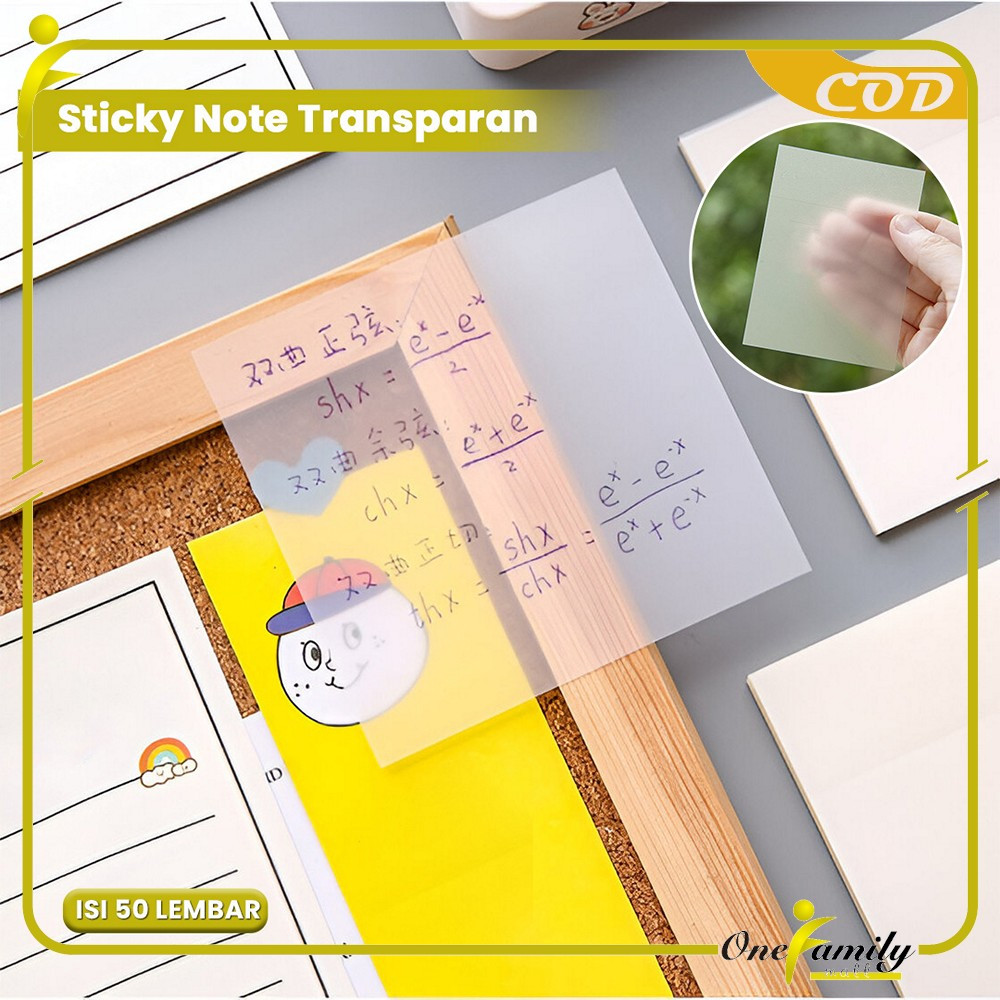 

ONE-A87 Sticky Note Transparan Isi 50 Lembar Waterproof Serbaguna Untuk Kantor Sekolah / Kertas Memo Tahan Air / Memo Kertas Tempel Anti Air / Label Stickers Catatan Bening