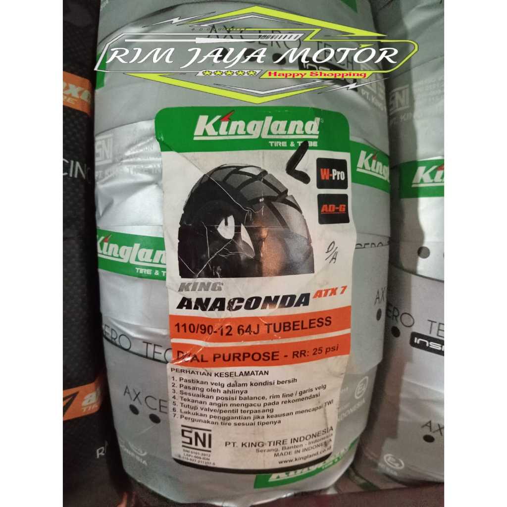 BAN LUAR KINGLAND KING ANACONDA ATX 7 UKURAN 110/90-12 TUBELESS RING 12 ORIGINAL