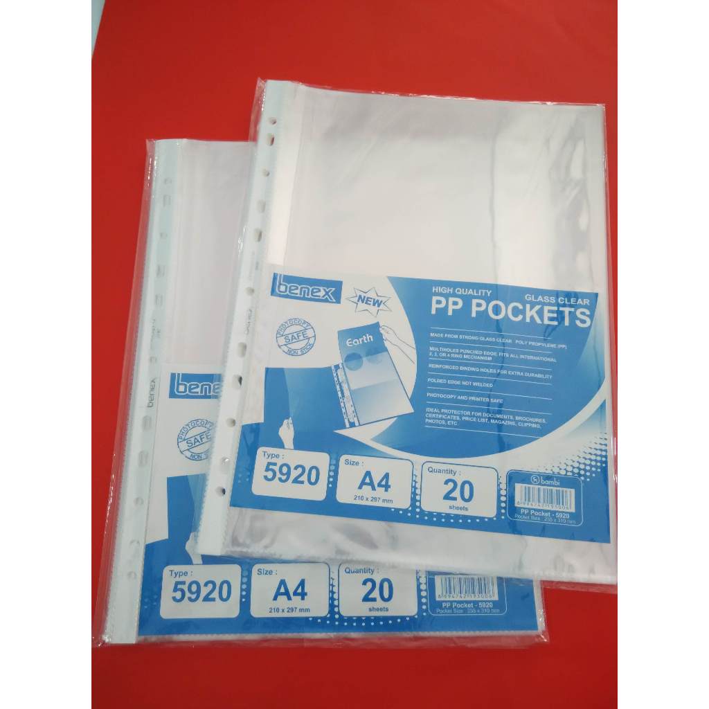 

Plastik PP Pockets / Sheet Protector Benex A4